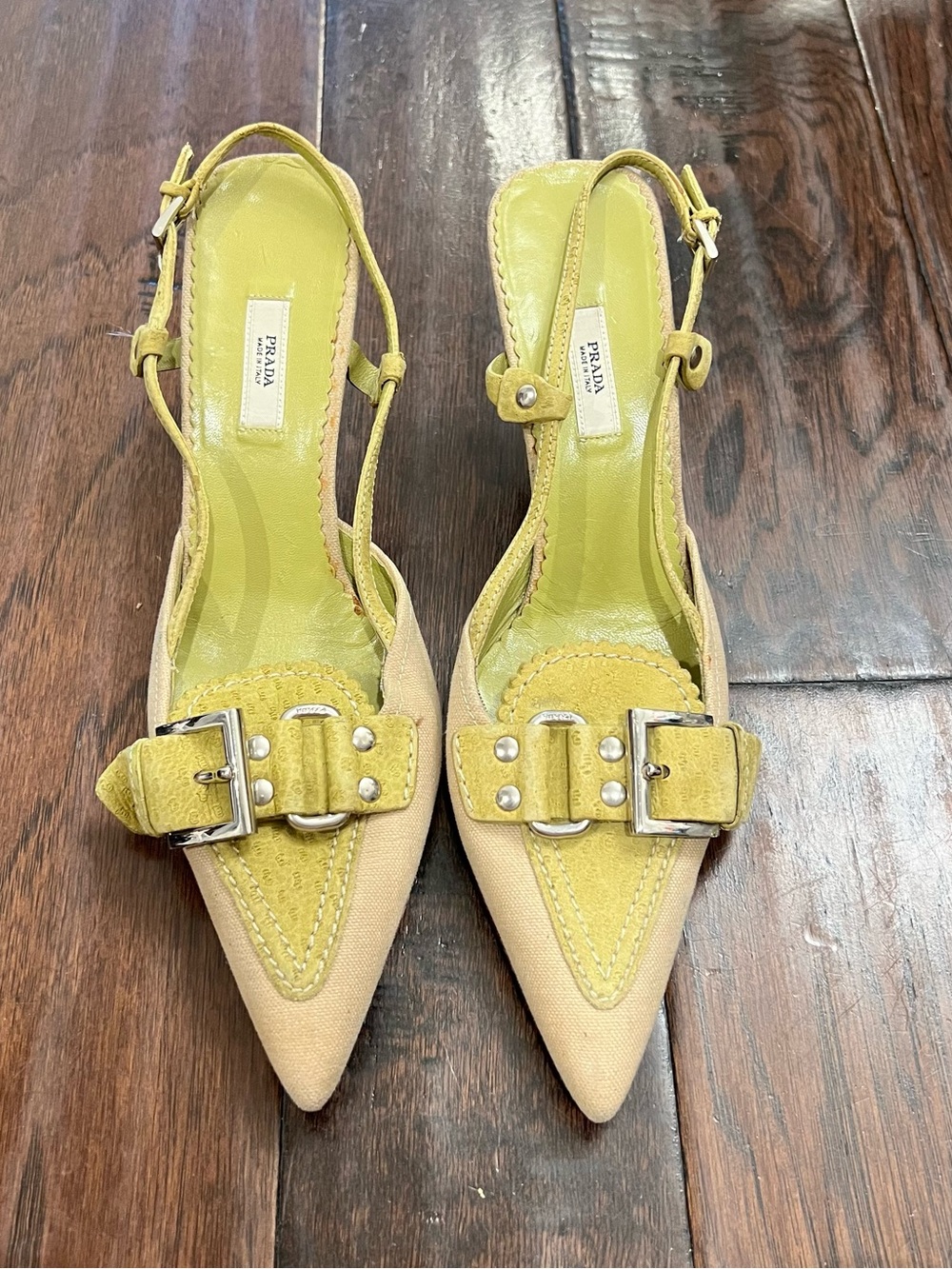 Vintage Prada Pointed Toe Rominent Buckle Accent Women Heel
